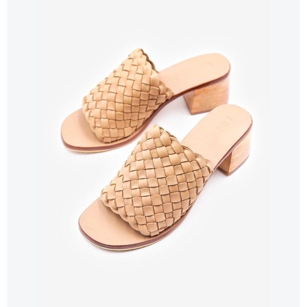 Liberté Santorini Woven Leather Slide Sandals Block Heel Boho Resortwear Sz 12
